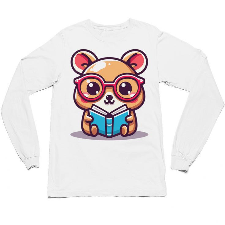 Adorable Book Lover Quokka With Reading Glasses Cute Unisex Long Sleeve T-Shirt