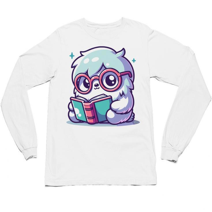 Adorable Book Lover Yeti With Reading Glasses Cute Unisex Long Sleeve T-Shirt