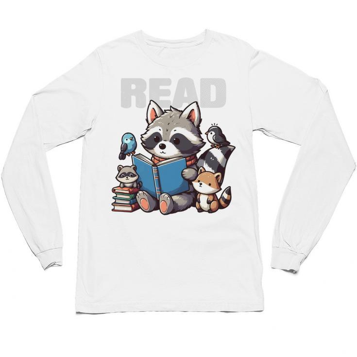 Animals Raccoon Reading Book Librarian Across America Kids Unisex Long Sleeve T-Shirt