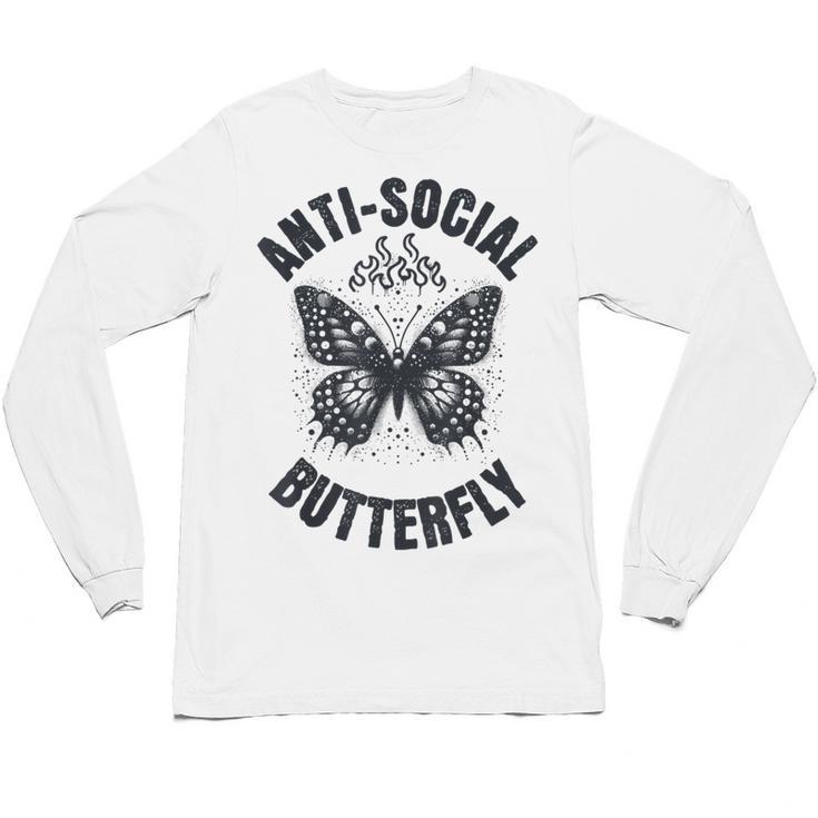 Anti-Social Butterfly Awkward Introvert Homebody Humor Unisex Long Sleeve T-Shirt