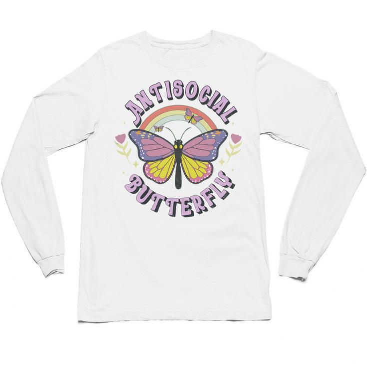 Antisocial Butterfly Groovy t For Introvert Men Women Girls Unisex Long Sleeve T-Shirt