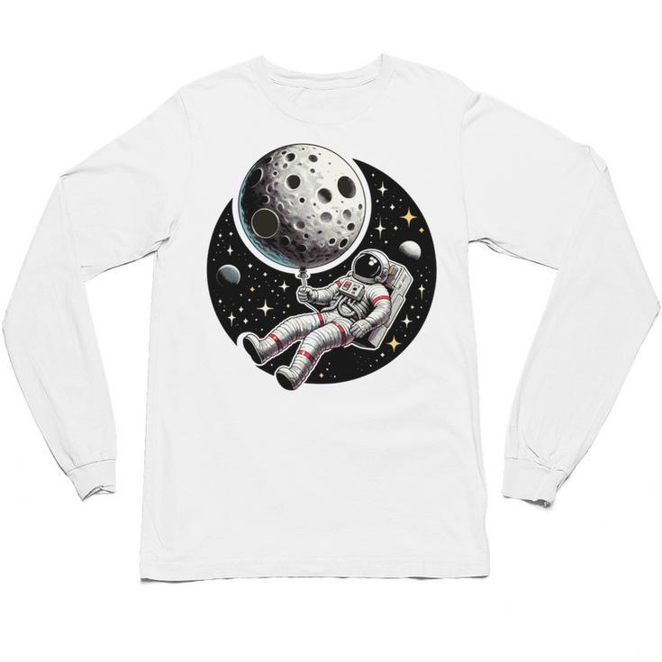 Astronaut Aesthetic Holding Moon Balloon Planets Introvert Unisex Long Sleeve T-Shirt