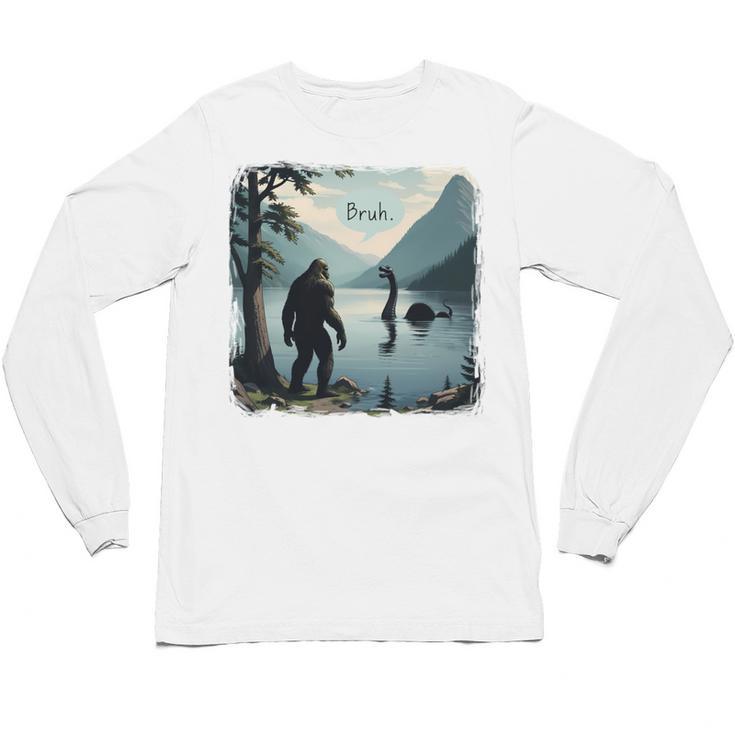 Bigfoot Sasquatch & Loch Ness Monster Introvert Bruh Unisex Long Sleeve T-Shirt