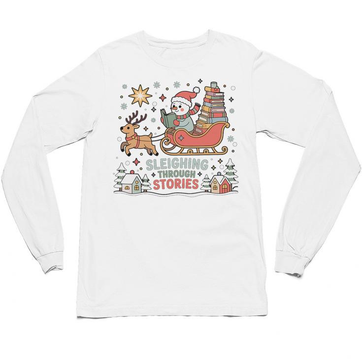Book Lovers Winter Sleighing Through Stories Tee Premium Tri-Blend Unisex Long Sleeve T-Shirt