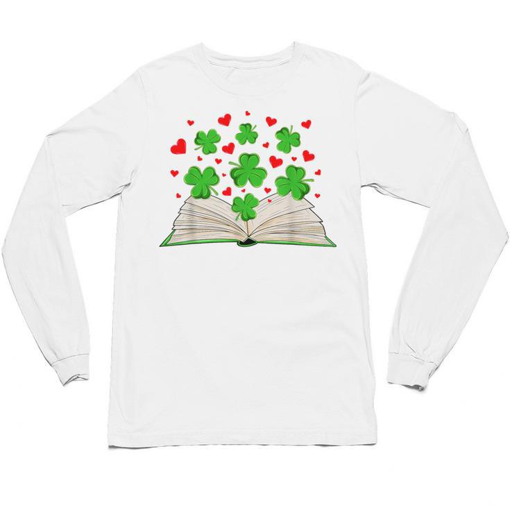 Book With Shamrocks Librarian Saint Patrick's Day Kids Unisex Long Sleeve T-Shirt