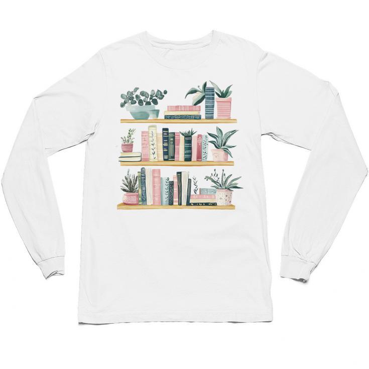 Bookshelves With Books & Plants Premium Unisex Long Sleeve T-Shirt