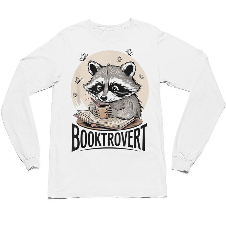 Booktrovert Raccoon Reading And Coffee For Book Lover Unisex Long Sleeve T-Shirt