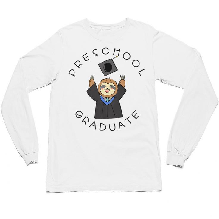 Boys Girls Preschool Graduate Sloth Graduation Cap Unisex Long Sleeve T-Shirt