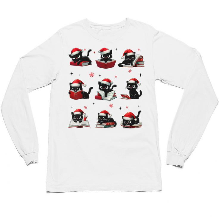 Cat Reading Books Lover Christmas Cat Lover Xmas Unisex Long Sleeve T-Shirt