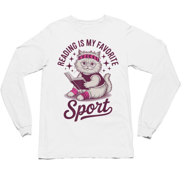 Cat Reading Is My Favorite Sport Retro Book Lover Unisex Long Sleeve T-Shirt