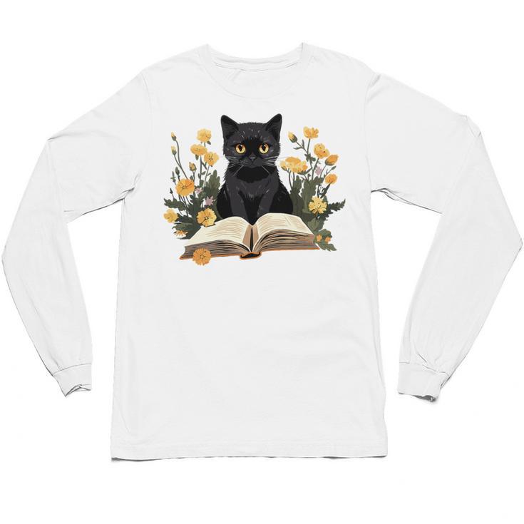 Cat Shirts For Women Book Lover Shirt Cute Cat And Book Premium Tri-Blend Unisex Long Sleeve T-Shirt