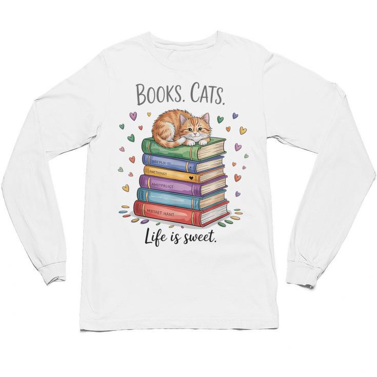 Cats Books Lover Men Women Unisex Long Sleeve T-Shirt