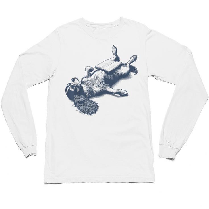 Cavalier King Charles Spaniel Book Nap Vintage Dog Mom Dad Unisex Long Sleeve T-Shirt