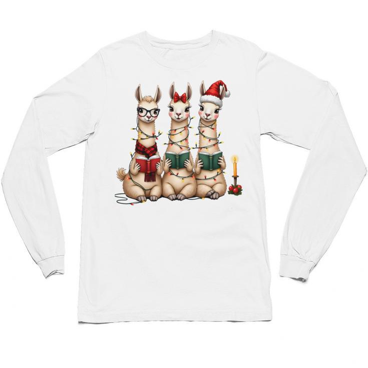 Christmas Three Llamas Reading Reading Books Llama Lover Unisex Long Sleeve T-Shirt