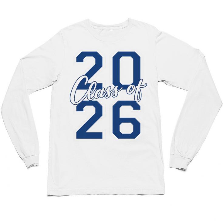 Class Of 2026 Graduation Varsity Navy Blue Letters Premium Tri-Blend Unisex Long Sleeve T-Shirt