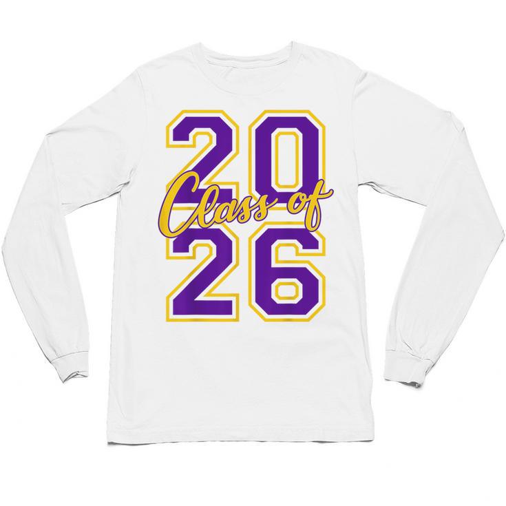 Class Of 2026 Graduation Varsity Purple And Yellow Letters Unisex Long Sleeve T-Shirt