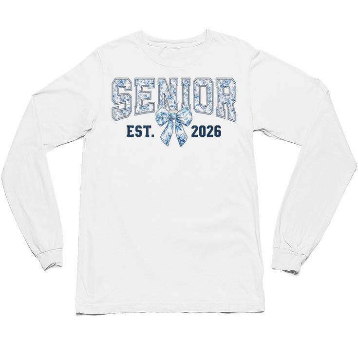 Class Of 2026 Senior 26 Coquette Bow Toile Preppy Graduation Unisex Long Sleeve T-Shirt