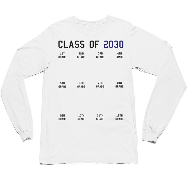Class Of 2030 Graduation T-Shirt With Space For Handprints Unisex Long Sleeve T-Shirt
