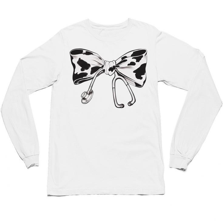 Cow Print Bow And Stethoscope Nurse RN Graduation Coquette Unisex Long Sleeve T-Shirt