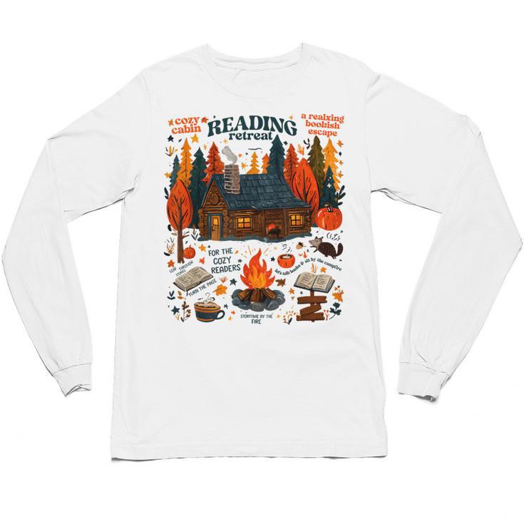 Cozy Reading Cabin Retreat Fall Bookish Autumn Cozy Reader Unisex Long Sleeve T-Shirt