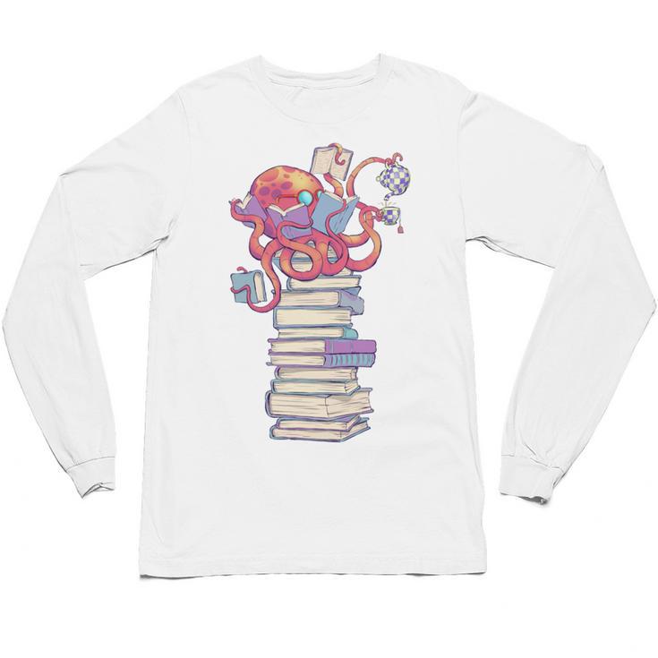 Cute Octopus Bookworm Fun Reading Tee For Book Lovers Unisex Long Sleeve T-Shirt
