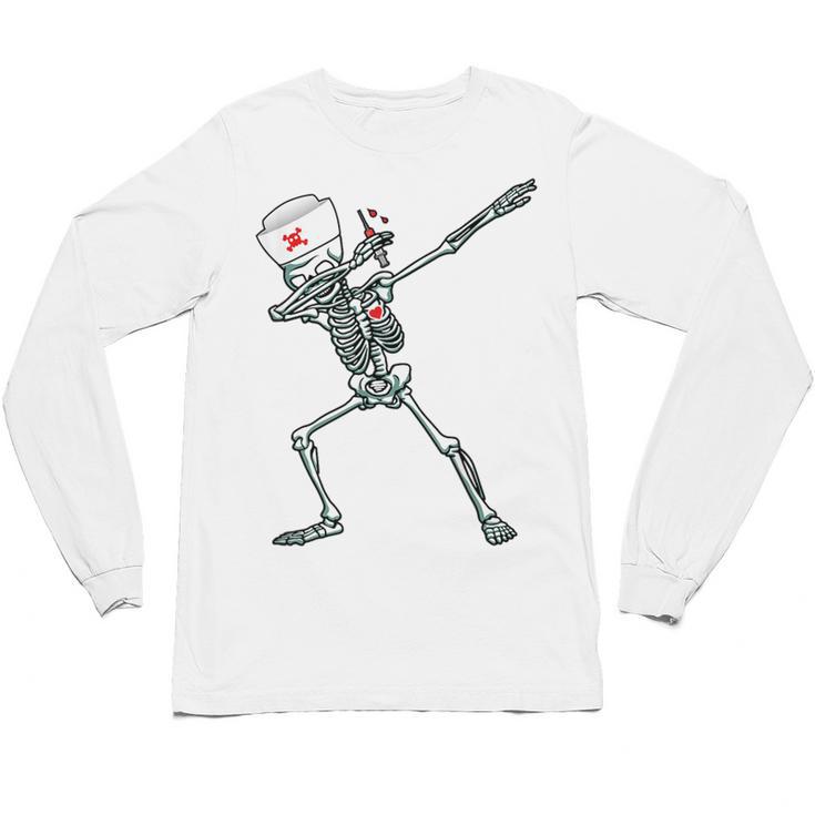 Dabbing Skeleton Nurse  Halloween Graduation Unisex Long Sleeve T-Shirt