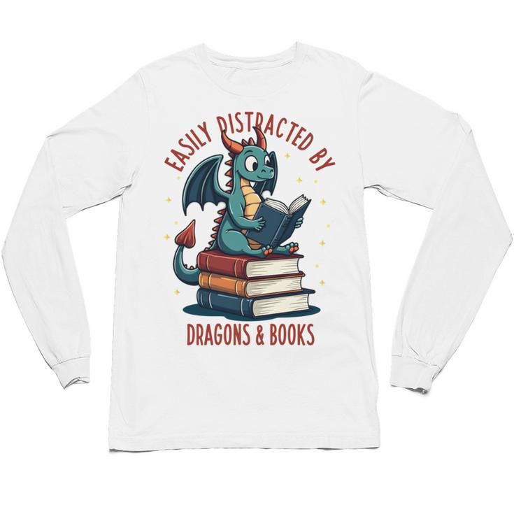 Dark Romance Romantasy Easily Distracted By Dragons & Books Unisex Long Sleeve T-Shirt