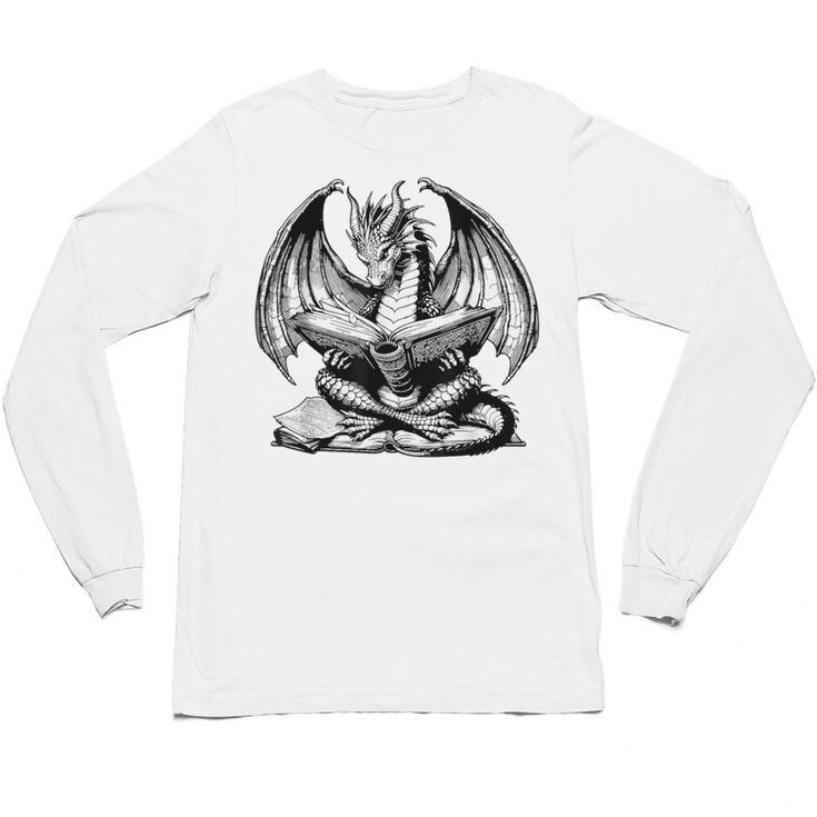 Dragon Reading Book Bookworm Books Dragon Lover Learning Unisex Long Sleeve T-Shirt