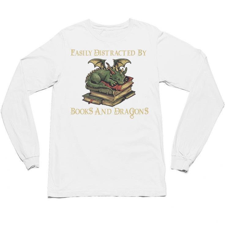 Easily Distracted By Books And Dragons Graphic Premium Unisex Long Sleeve T-Shirt