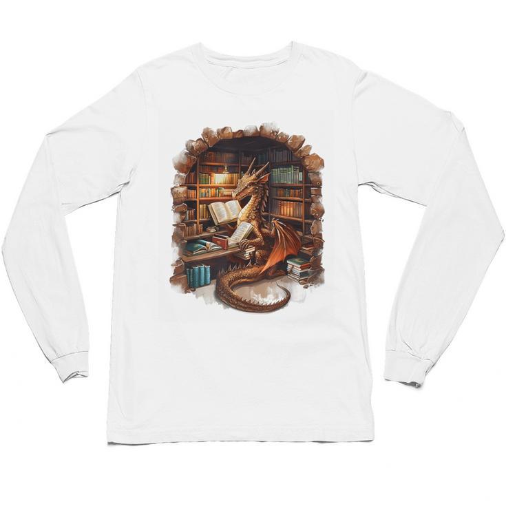 Fantasy Dragon Reading Book Lover Unisex Long Sleeve T-Shirt