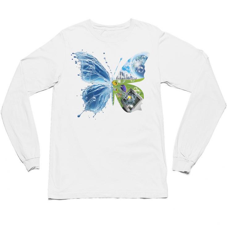 Frutiger Aero Aesthetic Butterfly Computer Fishes Scenery Raglan Baseball Tee Unisex Long Sleeve T-Shirt