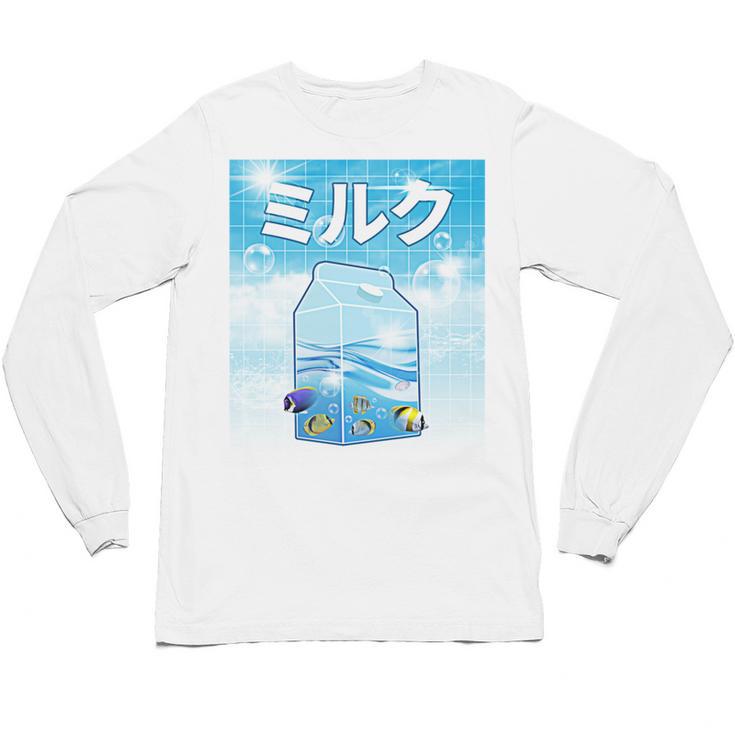 Frutiger Aero Aesthetic Tech Kawaii Milk Underwater Fishes Unisex Long Sleeve T-Shirt