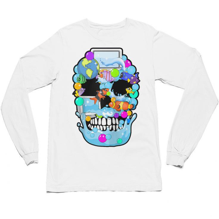 Frutiger Aero Aesthetic Tech Skull Computer Fishes Raglan Baseball Tee Unisex Long Sleeve T-Shirt