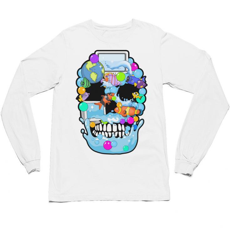 Frutiger Aero Aesthetic Tech Skull Computer Fishes Unisex Long Sleeve T-Shirt