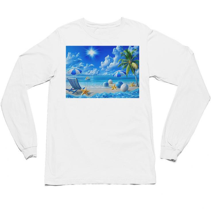 Frutiger Aero Beach Y2k Aesthetic Palm Tree Sand Ocean Premium Unisex Long Sleeve T-Shirt