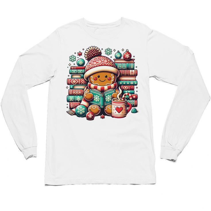 Gingerbread Reading Book Lovers Christmas Bookworm Librarian Premium Unisex Long Sleeve T-Shirt