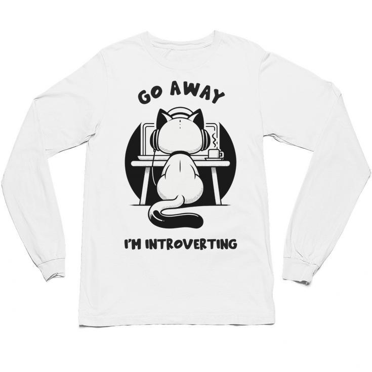 Go Away I'm Introverting Cat With Coffee Unisex Long Sleeve T-Shirt