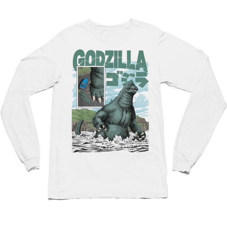 Godzilla Ocean Scene Comic Book Illustration Movie Monster Unisex Long Sleeve T-Shirt