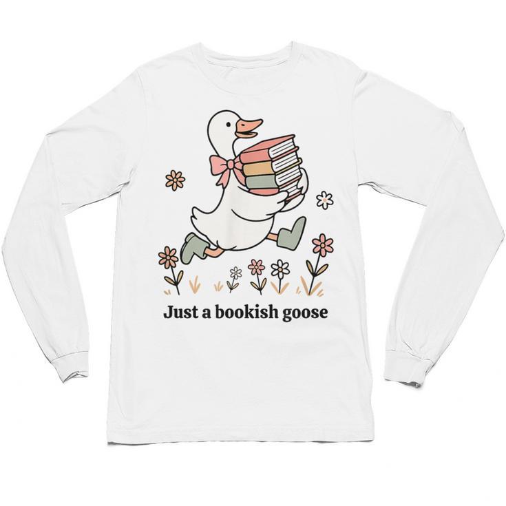 Goose With Books Cute Bookworm Reader Unisex Long Sleeve T-Shirt