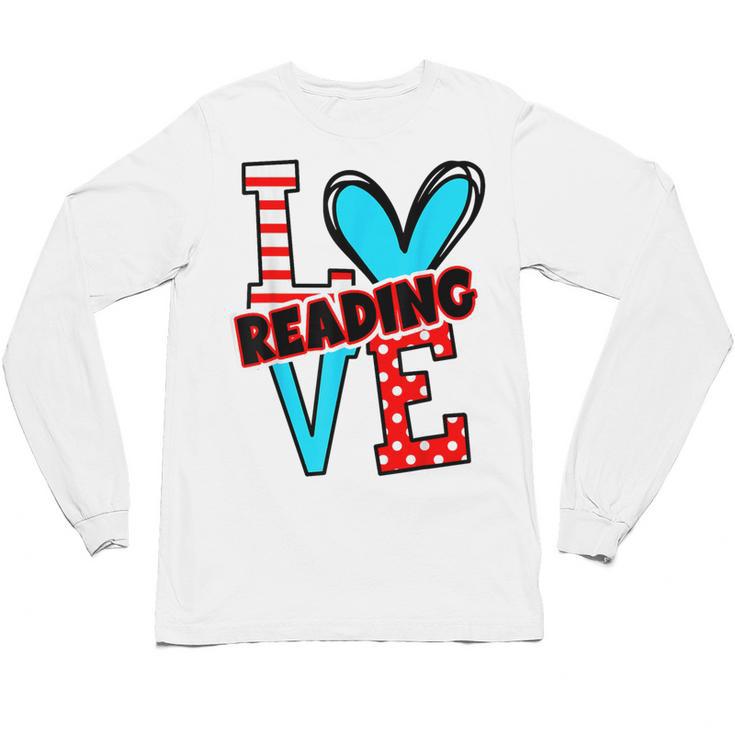 I Heart Books Love Reading Red And Stripe Animated Cat For Men Women Girls Kids Unisex Long Sleeve T-Shirt