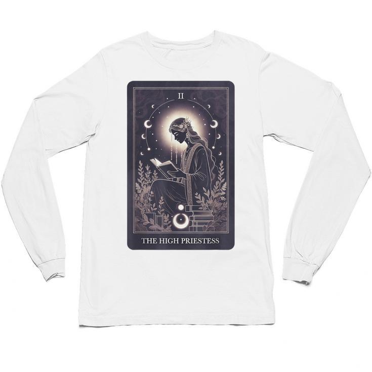 High Priestess Tarot Art Celestial Mystic Book Lover Unisex Long Sleeve T-Shirt