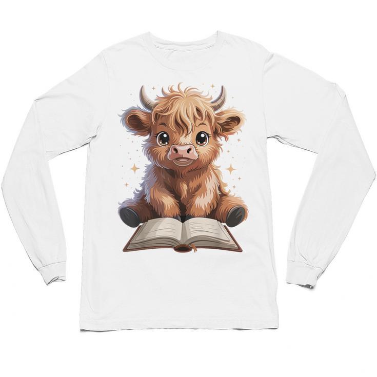 Highland Cow Reading Book Bookworm Unisex Long Sleeve T-Shirt