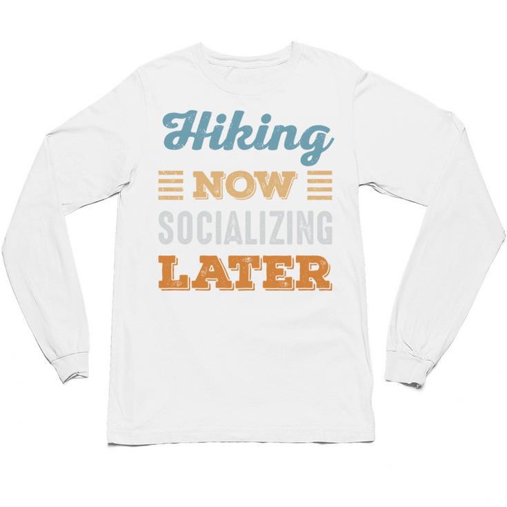 Hiking Now Minimal Socializing Introvert Vintage Unisex Long Sleeve T-Shirt