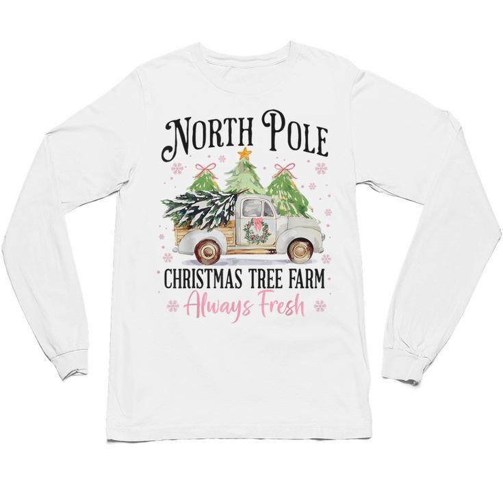 Holiday Scene Nostalgia North Pole Tree Farm Merry Christmas Unisex Long Sleeve T-Shirt