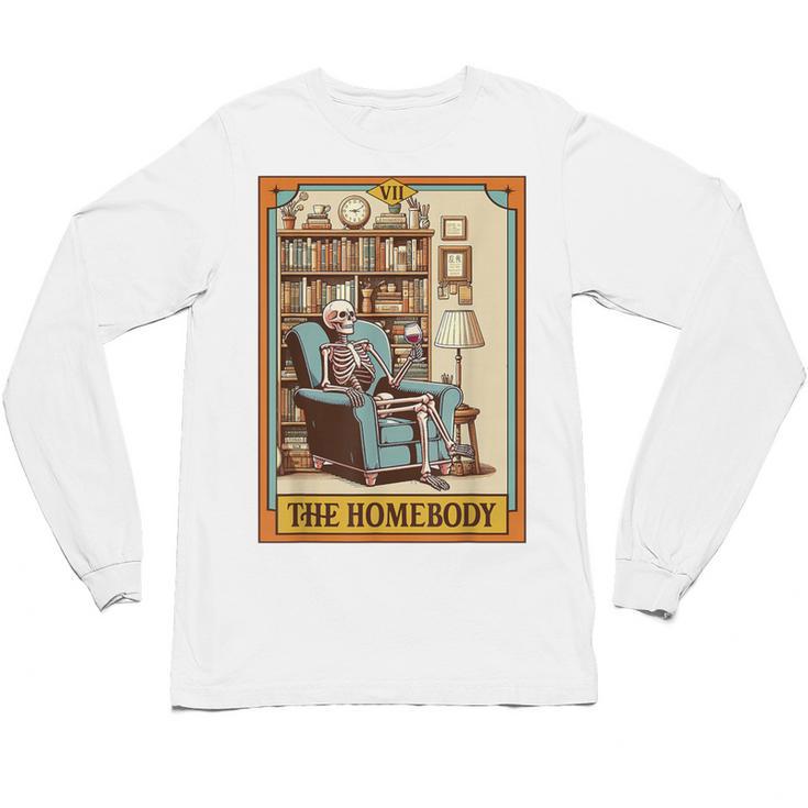 Introvert Homebody Awkward Skeleton The Homebody Tarot Card Unisex Long Sleeve T-Shirt