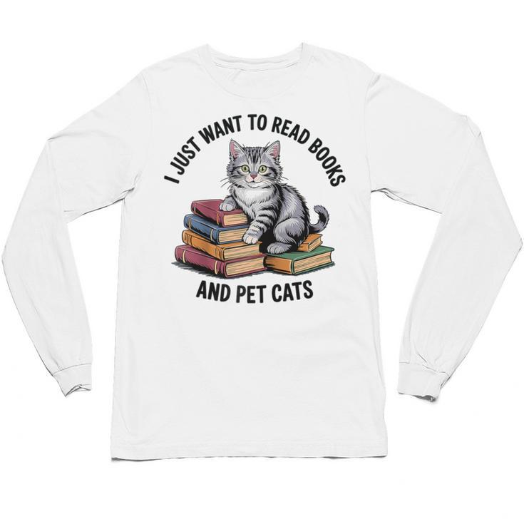 I Just Want To Read Books And Pet Cats Raglan Baseball Tee Unisex Long Sleeve T-Shirt