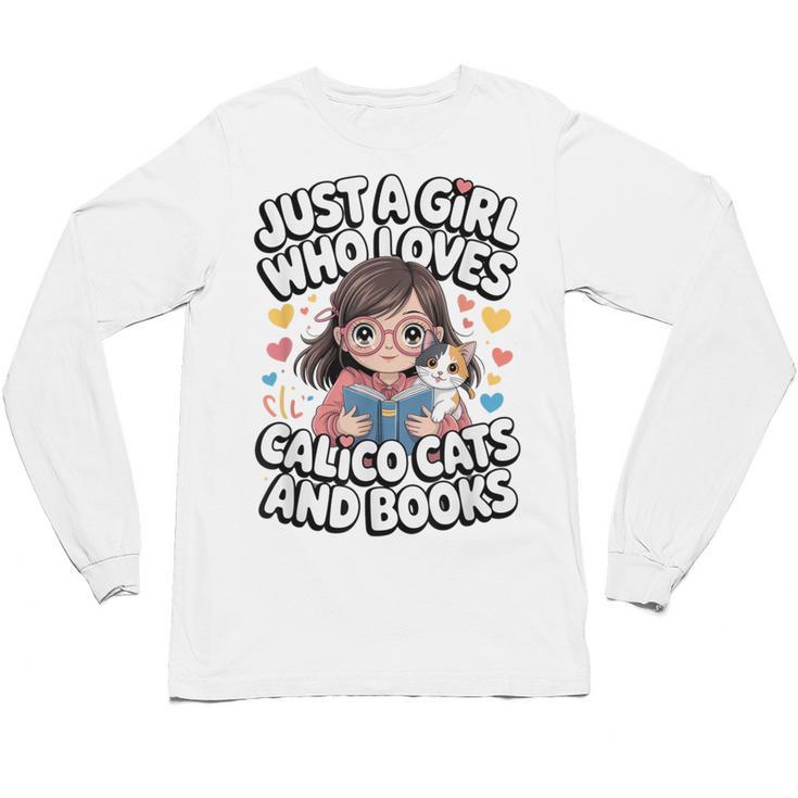 Kawaii Cat And Books Just A Girl Who Loves Both Unisex Long Sleeve T-Shirt