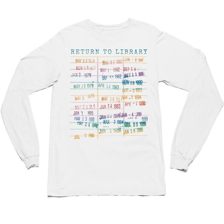 Library Card Vintage Book Due Date Bookish Rainbow Reading Unisex Long Sleeve T-Shirt