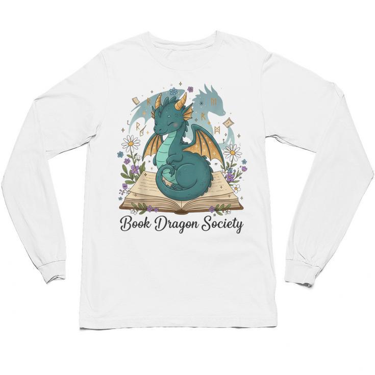 Magical Book Dragon Fantasy Reading Enthusiast Art Unisex Long Sleeve T-Shirt