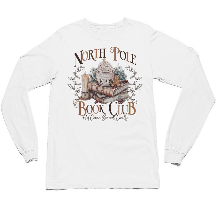 North Pole Book-Club Hot Cocoa Served Daily Christmas Book Unisex Long Sleeve T-Shirt